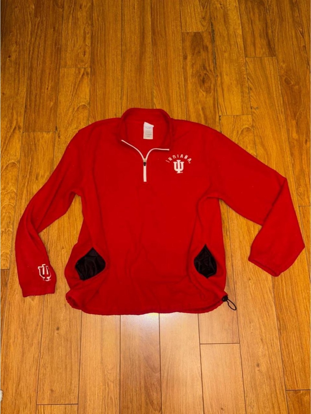 Red Indiana University quarter zip sweatshirt with white logo